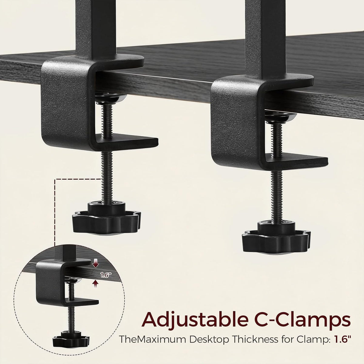 MAHANCRIS Clamp on Desk Shelf, 2 Tier Desk Storage Organizer, Desktop Bookshelf with Hooks and Divider, Desk Accessories for Study and Gaming Room, Black DSBK4501