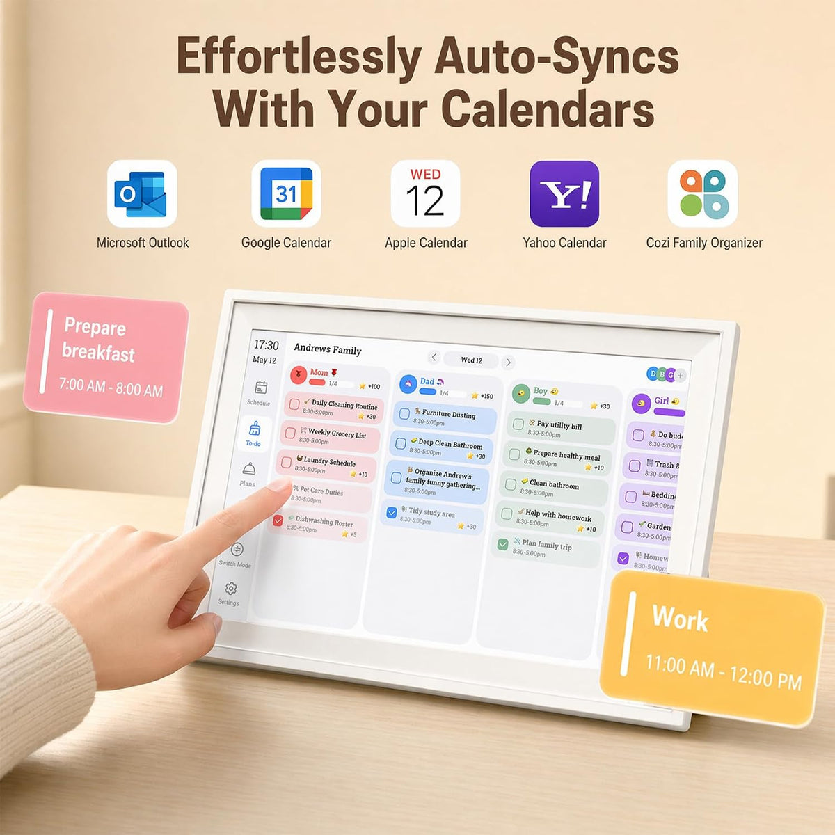 15.6 Inch Digital Calendar Wall Touch Screen, 32GB Electronic Smart Family Planner with Chore Chart, Wall & Desk Mountable, Interactive Calendar for Home, Gifts for Mom Dad Women Men