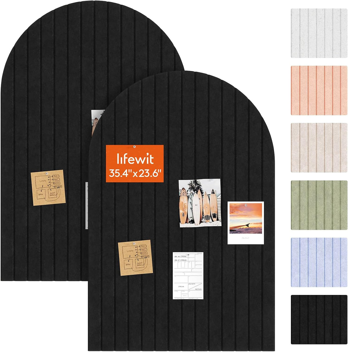 Lifewit 6-Pack Arched Bulletin Board, Cork Board Alternative for Walls, 2 Sets Covering 35.4" x 23.6" Each, Felt Panels with 60 Pins, Full Self-Adhesive Wall Tiles for Decor, Home, Office, Black