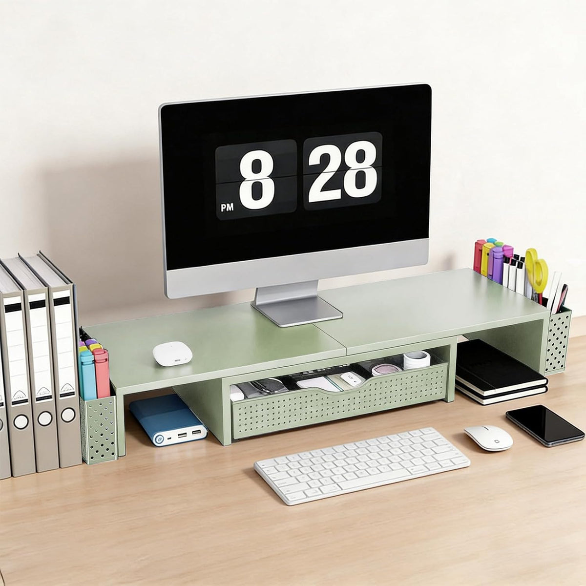 Spacrea Dual Monitor Stand Riser with Drawer and 2 Pen Holders