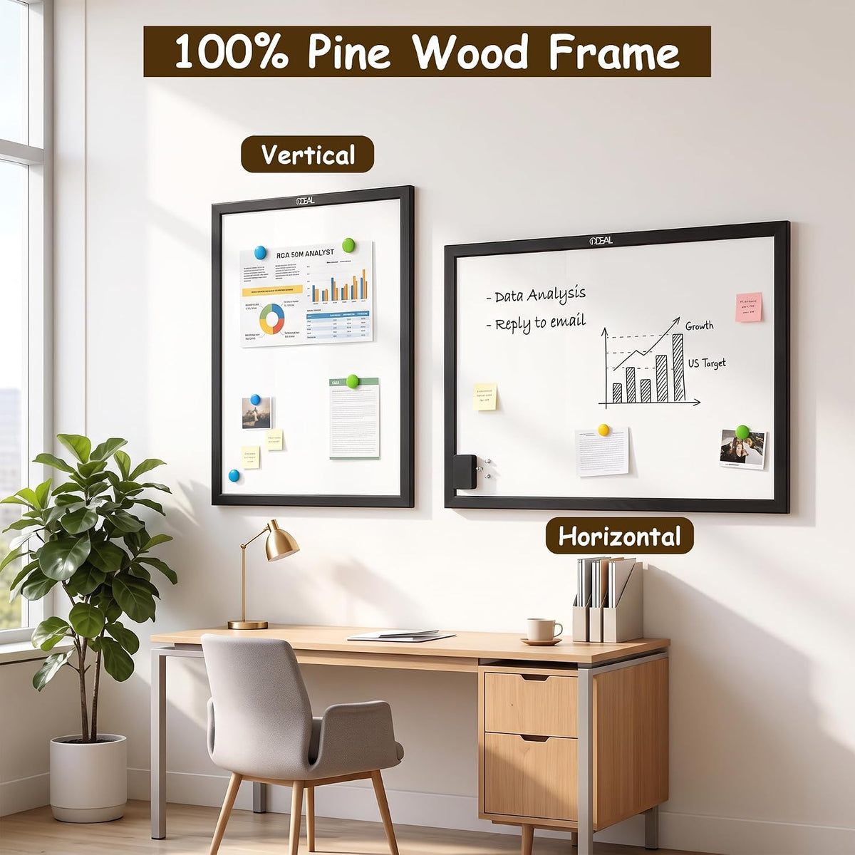 Gideal Magnetic Dry Erase Board with Pine Wood Frame, 24" x 18" Whiteboard
