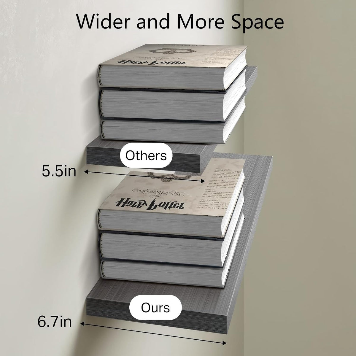 BAYKA Grey Floating Shelves 22.5in, Set of 3, Wall Mount Rustic Wood Shelf
