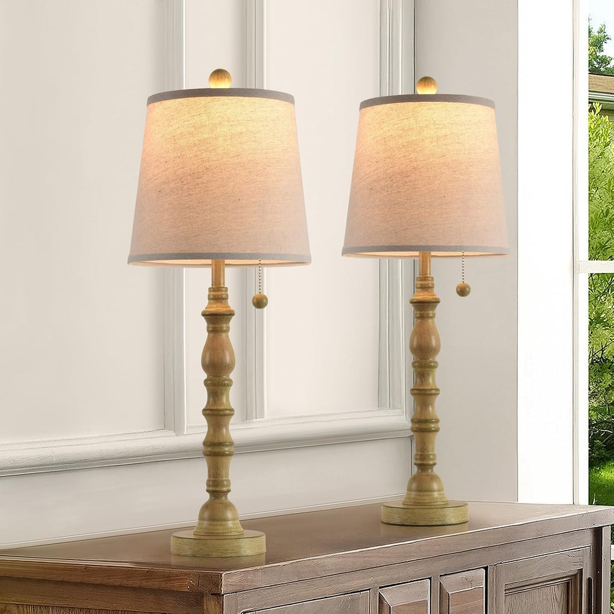 Lamps Set of 2 Modern Farmhouse Table Lamp Bedside Reading Lamps Living Room End Tables Set Lamps for Night Stands Bedroom Night Lamp,High 26.26 Inch,White,Sepia Fabric Lamp Shade,Bulb Not Included