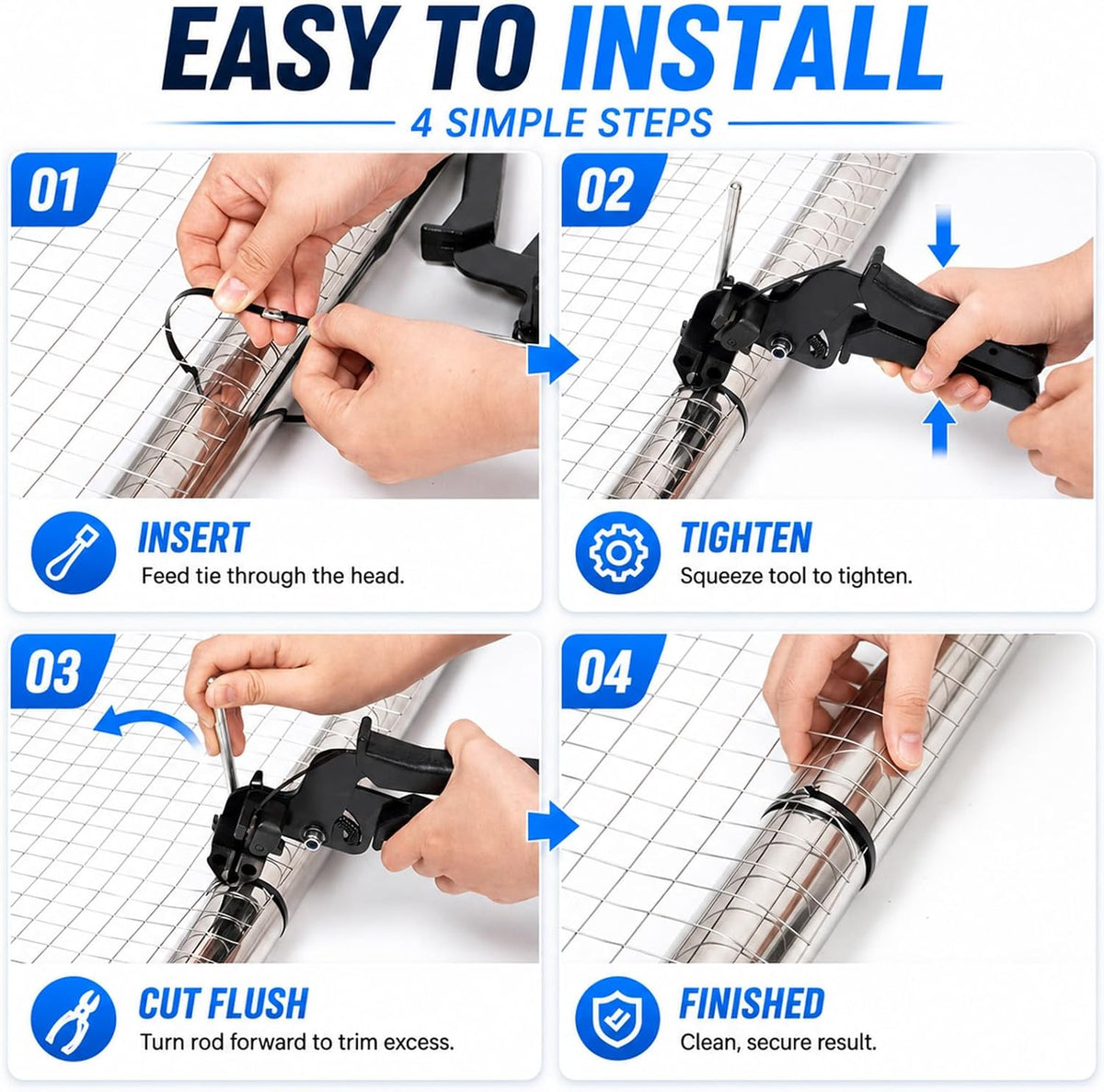 100PCS 12" Stainless Steel Cable Tie Gun Kit, Black Metal Zip Ties