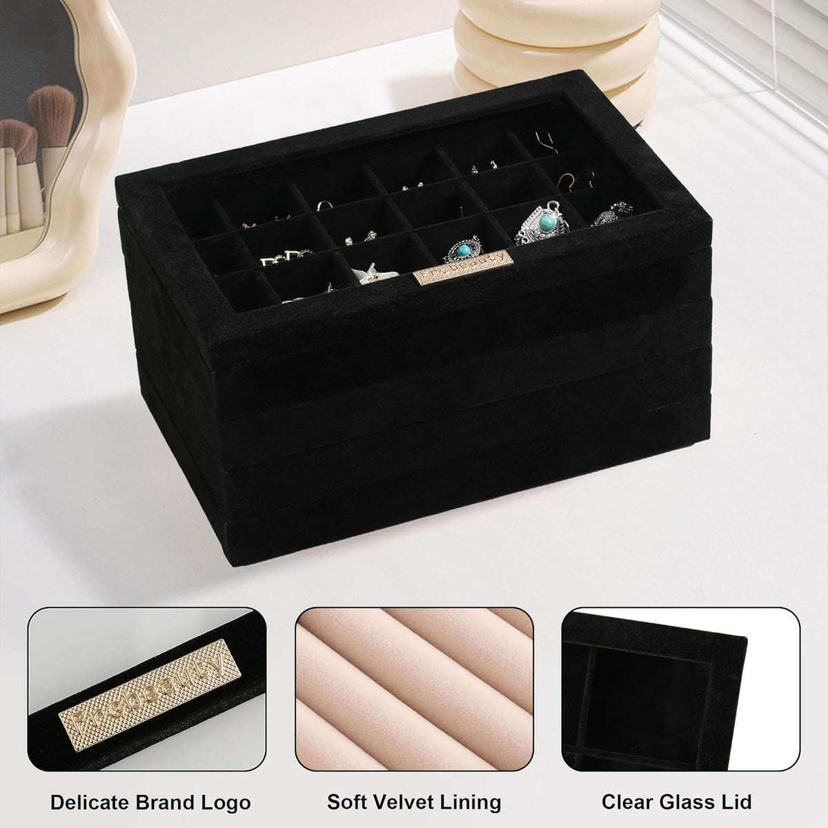 Frebeauty Stackable Jewelry Trays,Set of 4 Jewelry Organizer for Drawer