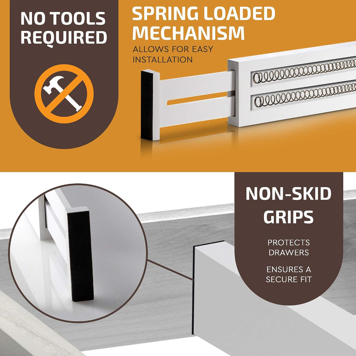 6-Pack Drawer Dividers 2.6-Inch High Dresser Organizer 16 to 22 Inch, White