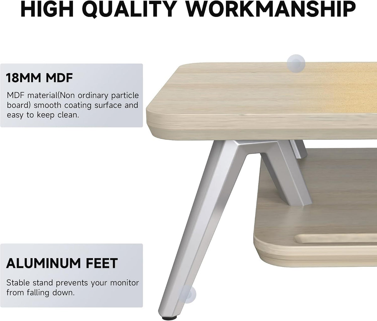Fenge Dual Monitor Stand Riser, Wooden Desk Shelf with 2-Tier Storage