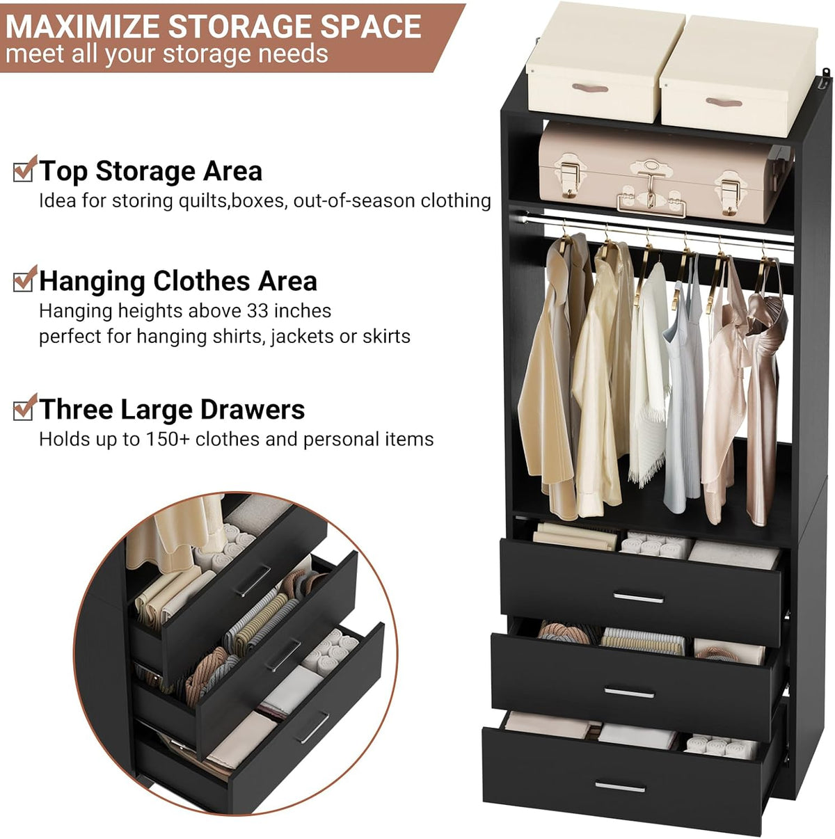 Besiost Closet Systems with 6 Wood Drawers, Closet System Set of 2