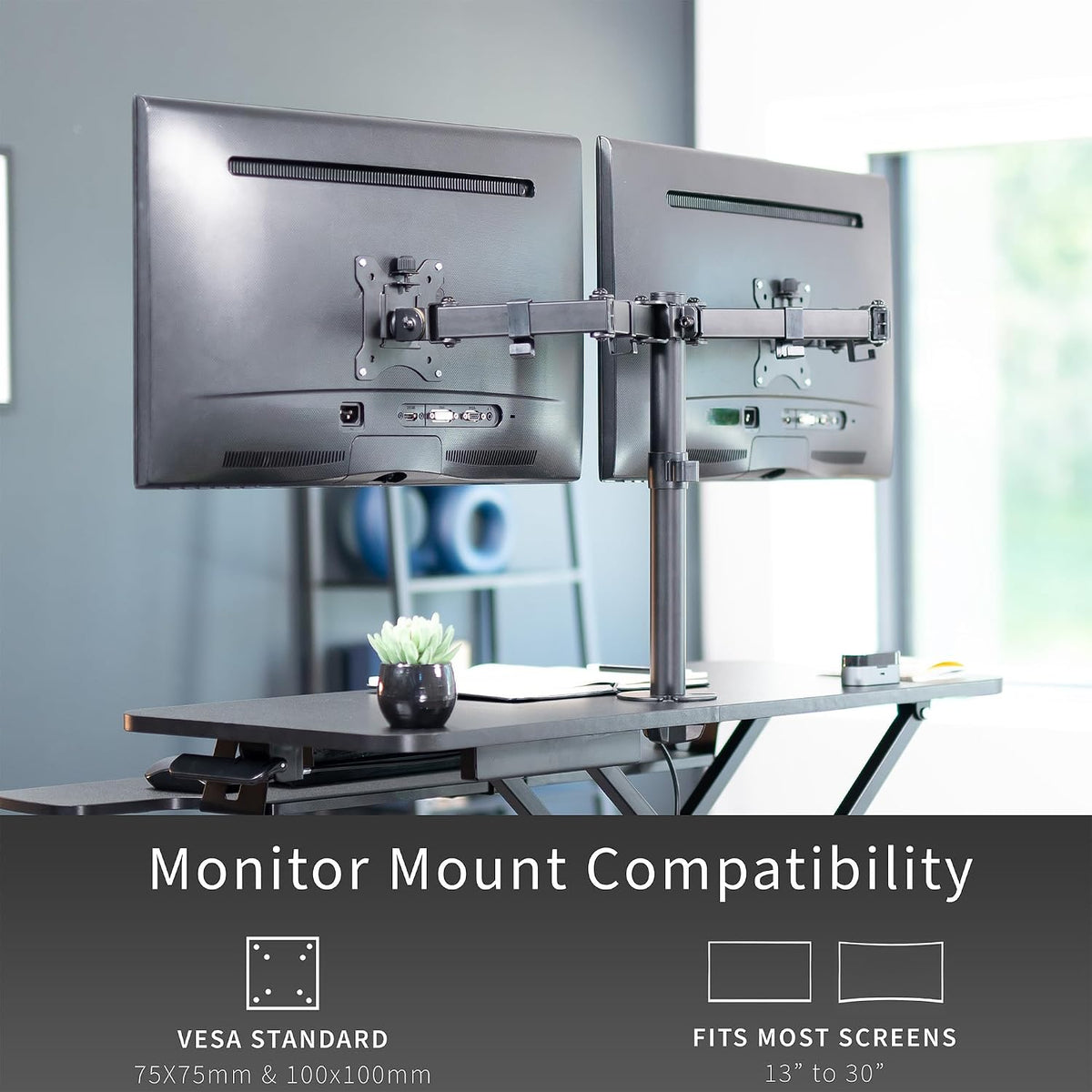 VIVO Black 36 in Standing Desk Converter with Monitor Stand, DESK-V036K-M2