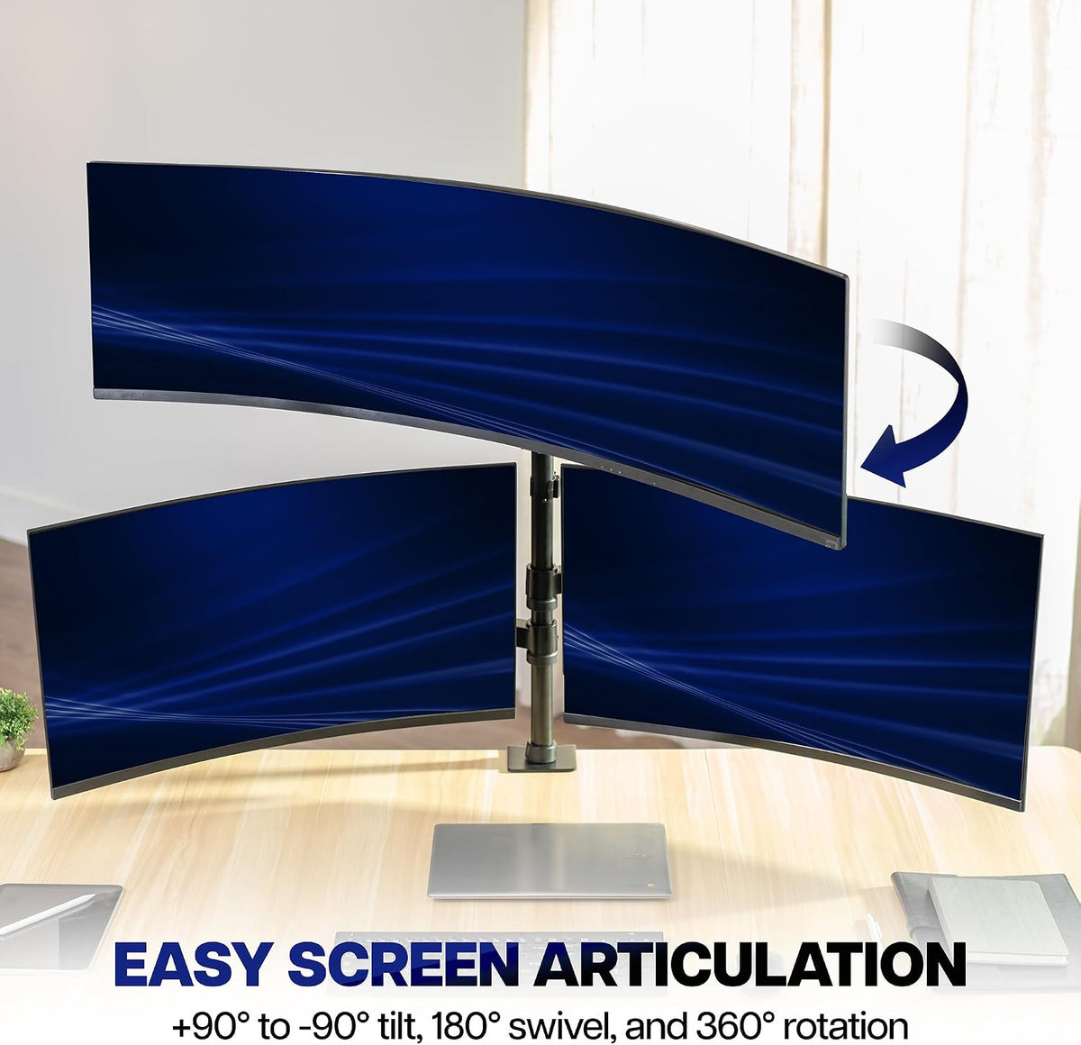 VIVO Triple Monitor Desk Mount, 32 to 49 inch Ultrawide Screens, One Fixed Screen and Two Mechanical Arms for Gaming and Office Setups, Max VESA 100x100, Holds up to 83.6 lbs, Black, STAND-V123TG