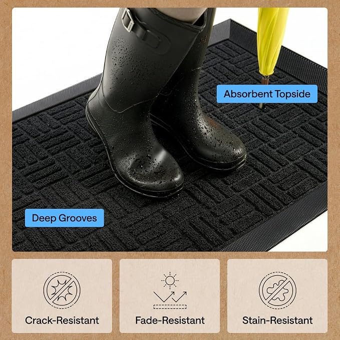 GORILLA GRIP 100% Waterproof All-Season WeatherMAX Doormat US Designed Natural