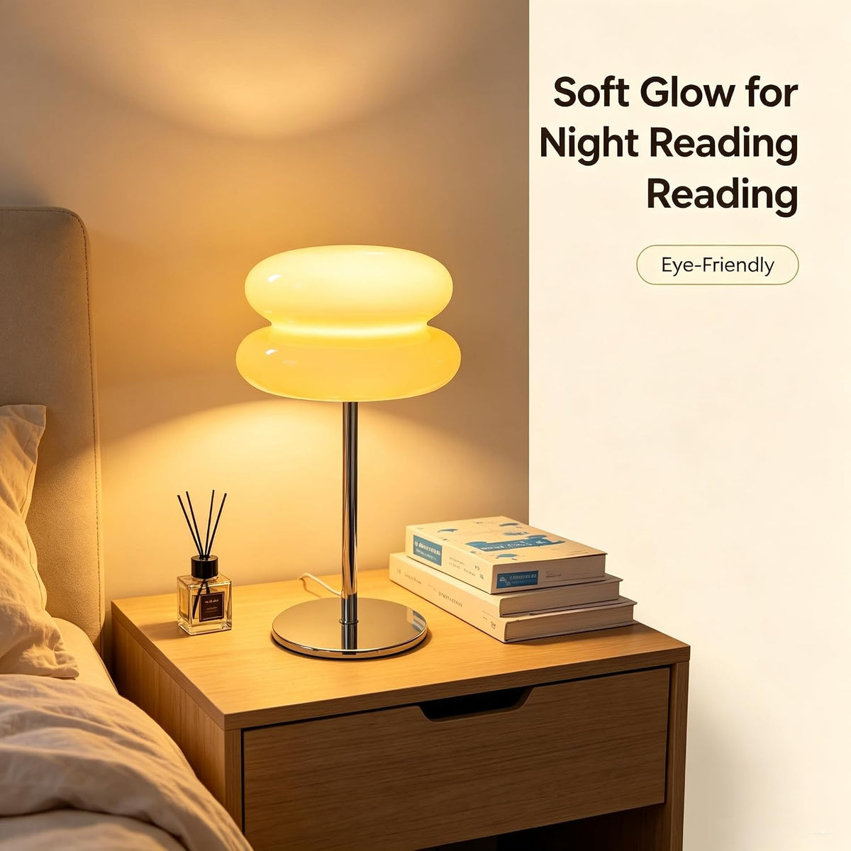 Mushroom lamp, Bedroom Medieval Modern Bedside Table lamp for Night Stands, Vintage dimmable Small Lamps, Cute Cool Desk Lamps Home Room Aesthetic Decor for Living Room(Cream‌)