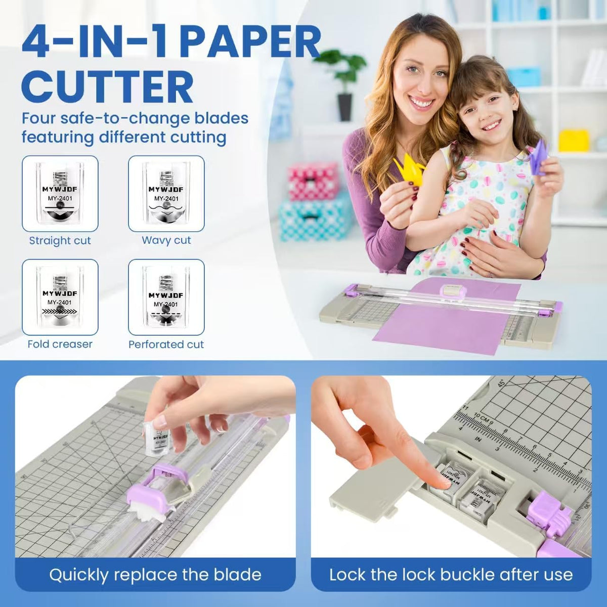 Paper Cutter Rotary Paper Trimmer, 12 Inch Paper Cutter for Cardstock, Scrapbooking, Crafts, 4 Functions with 5 Blades, Safety Guard, Side Ruler for Coupons, Photos, Labels, Grey (Grey)