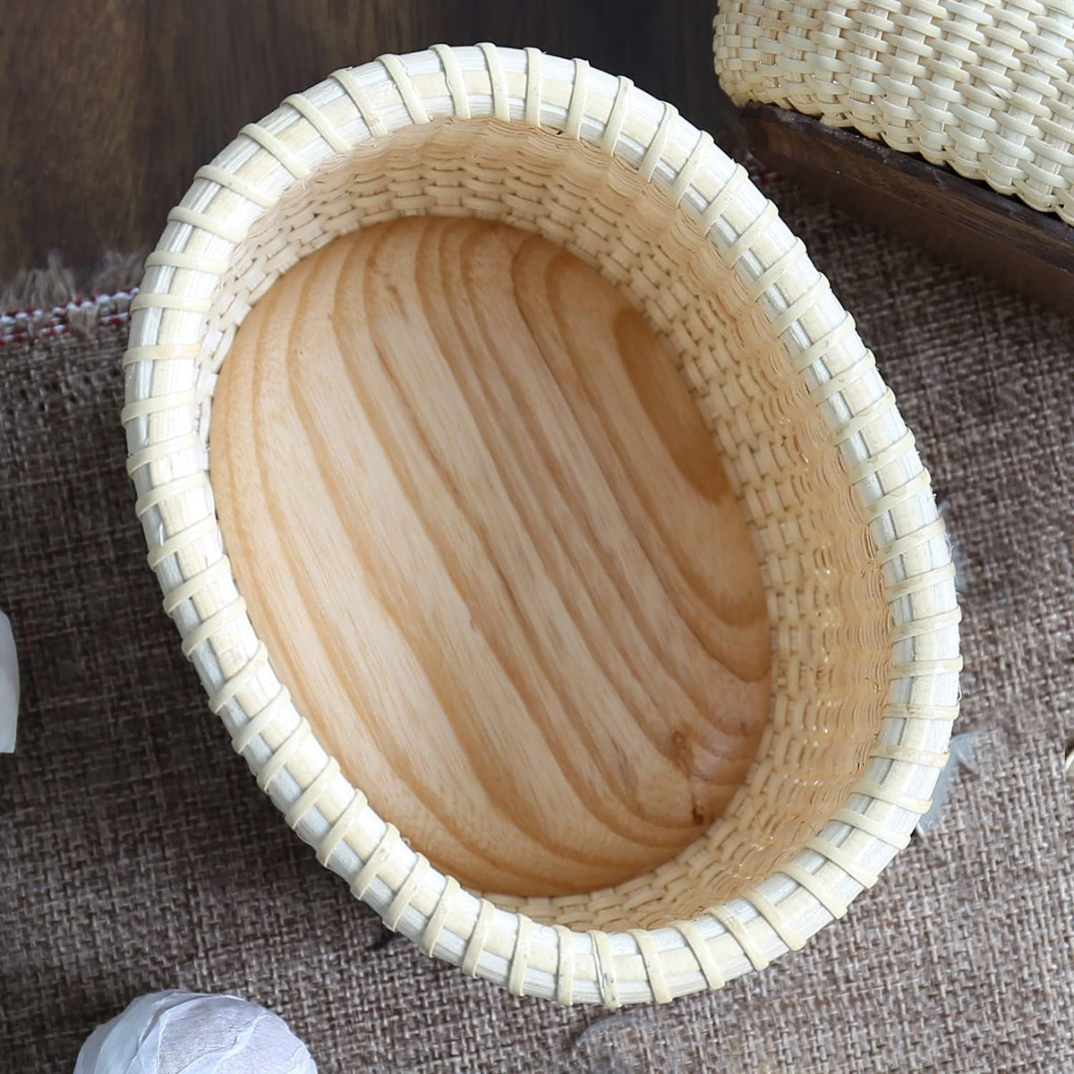 Nantucket Handicraft Basket Small Organizing Cane-on-cane weave oval storage Nautical Folk Art of the 19th Century