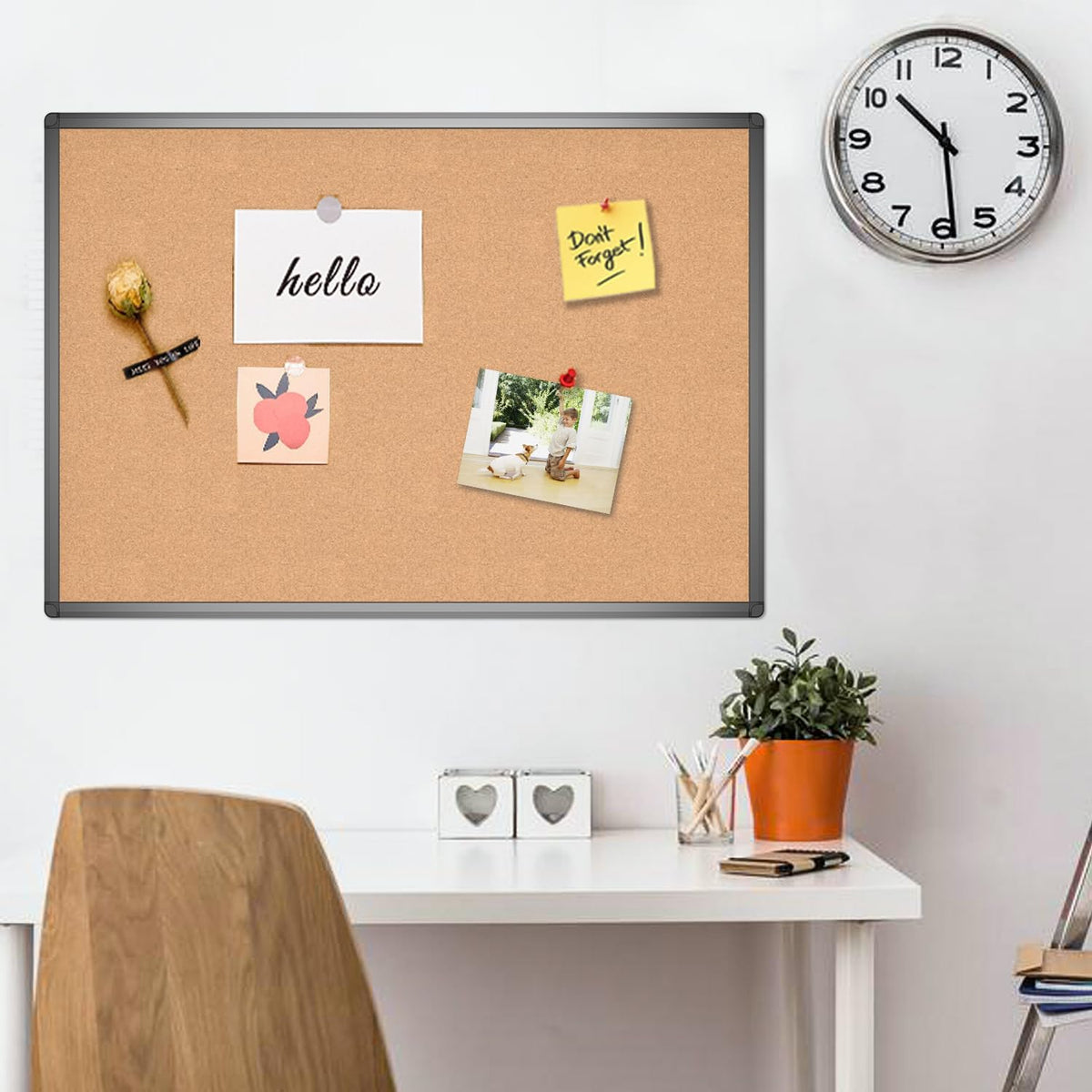 VIZ-PRO Cork Notice Board, 48 X 32 Inches, Cork Bulletin Board with Black Aluminium Frame