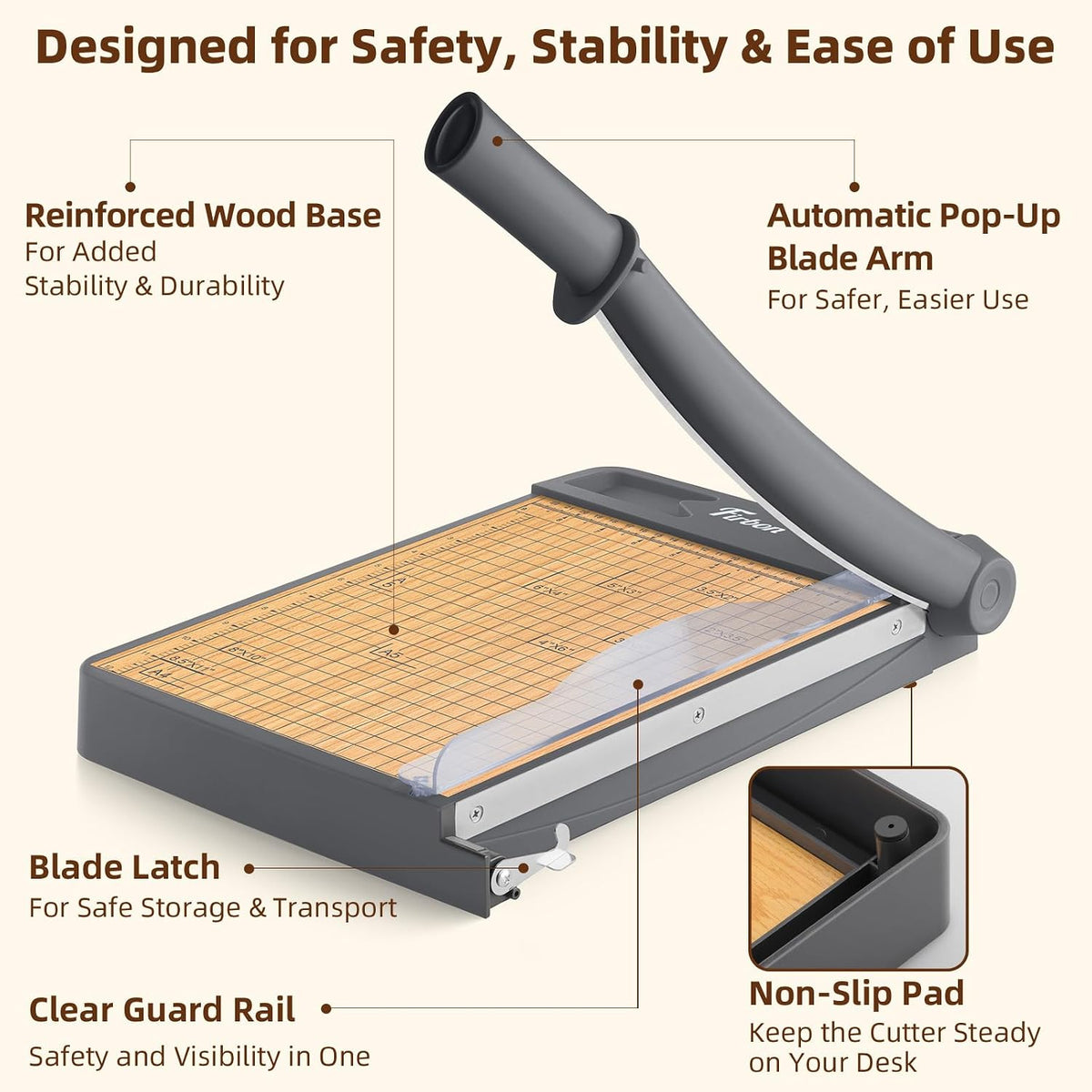 Firbon 12 Inch Wood Guillotine Paper Cutter, Heavy Duty Paper Trimmer