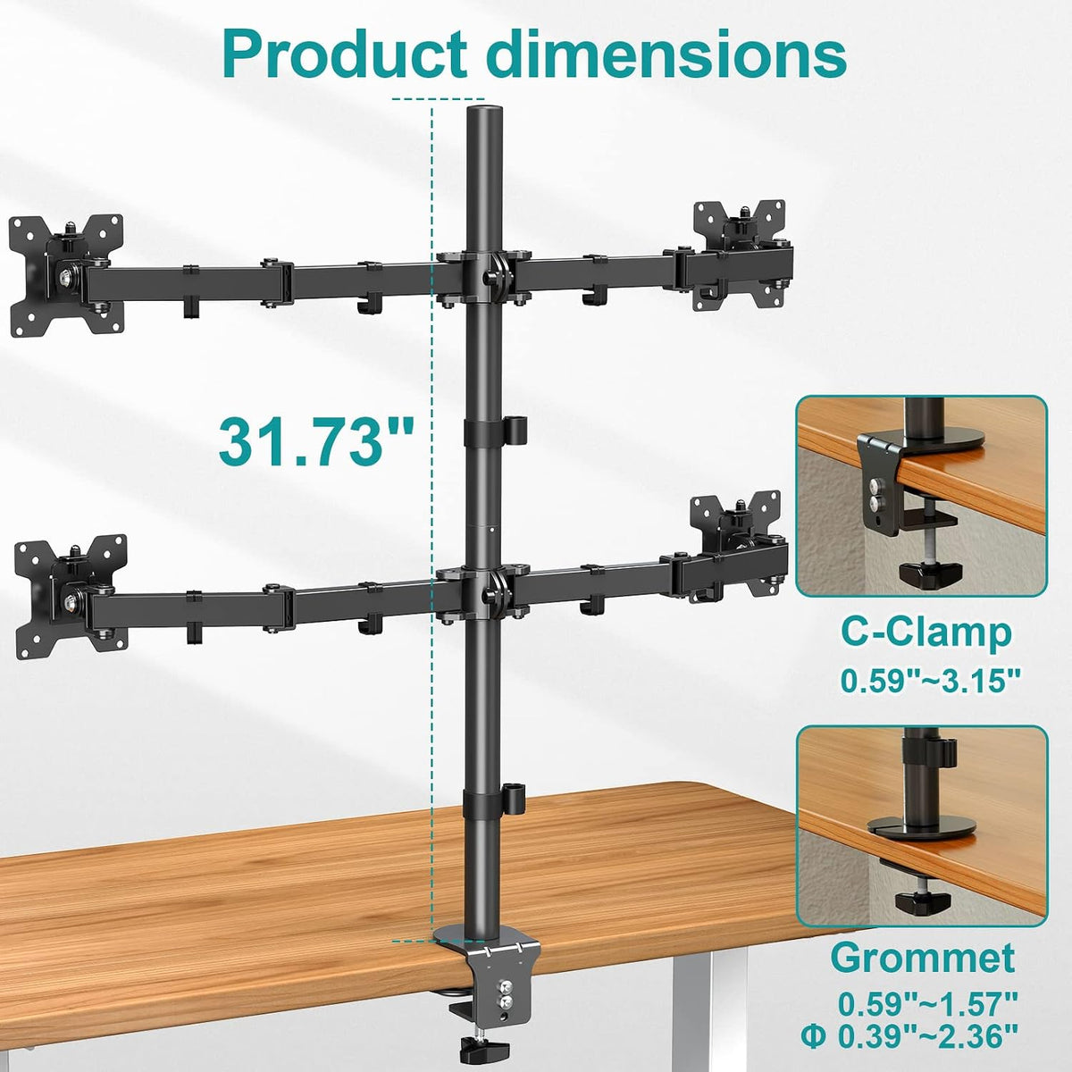 MOUNT PRO 4 Monitor Mount for Max 32" Computer Screens, Up to 17.6lbs Each
