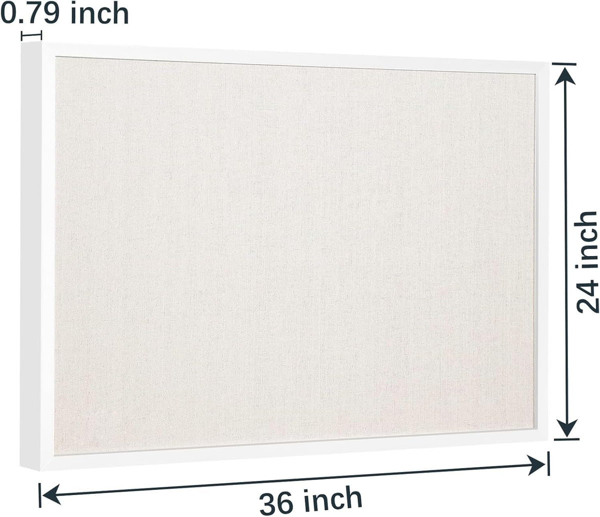 24'' x 36'' Large Linen Bulletin Board, Cork Board for Walls, White European Frame Style, Vision Board, Pin Wood, Ideal for Shool, Home and Office