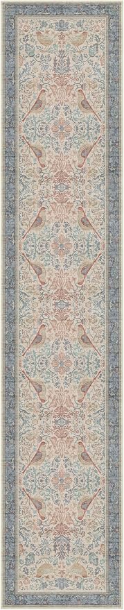 Hazo Haus Soft Red Blue 2x10 Long Hallway Runner Rug, Boho Farmhouse Rug