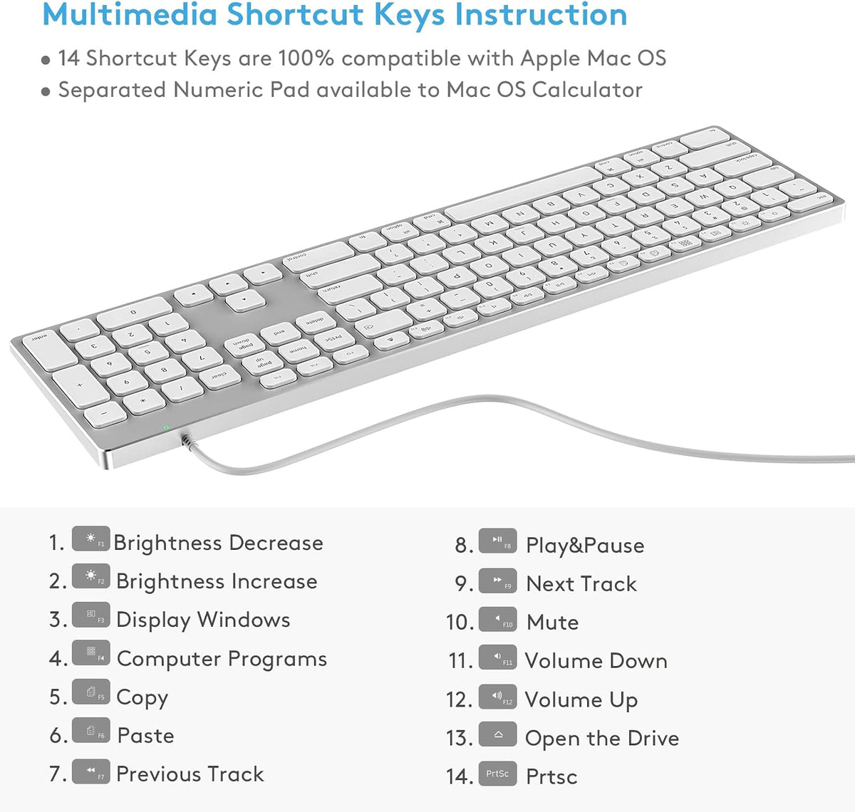 Yivandi All-Aluminum Wired Keyboard for MacOS with Full-Size Numeric Keypad