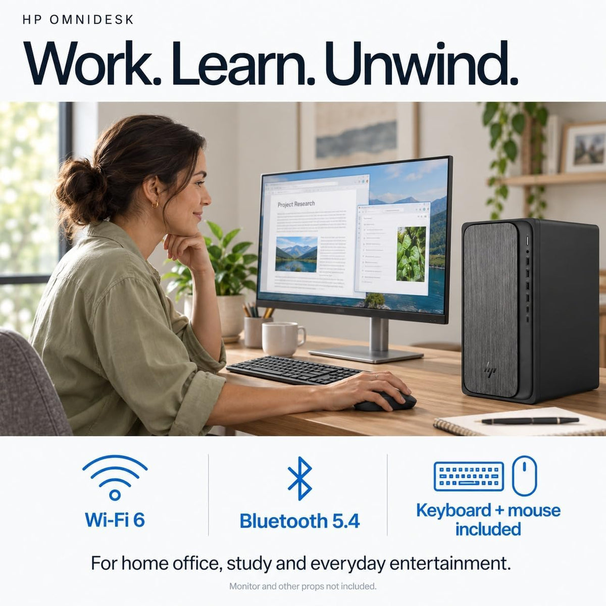 HP OmniDesk Business Tower Desktop, AMD Ryzen 5 8500G (8 Cores, Up to 5GHz), 16GB DDR5, 256GB SSD, WiFi 6, Bluetooth 5.4, Radeon 740M Graphics, 4 Displays, Wireless Keyboard&Mouse