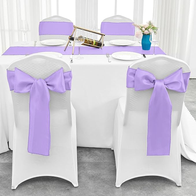 4-Pack Lavender Satin Table Runner 12 x 108 Inch Long Bright and Smooth Silk