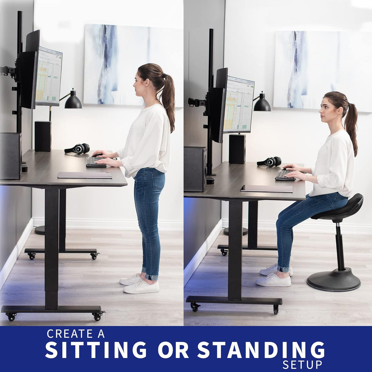 VIVO Dual Monitor Stand Up Desk Mount Extra Tall 39 inch Pole, Fully Adjustable Stand for up to 27 inch Screens, Black, STAND-V012