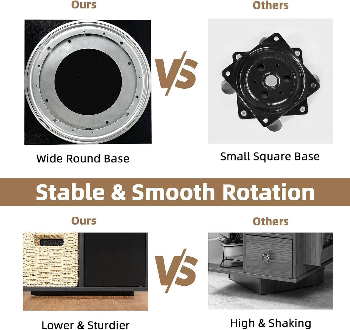 Square Rotating End Table with Storage, 16"D x 16"W x 23.3"H, Black