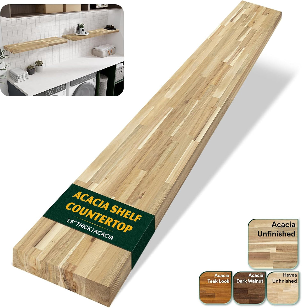 Howizz Acacia Butcher Block Shelf 12" x 36" x 1.5" Inches, Unfinished Solid Wood Shelf Board, Wooden Plank Board
