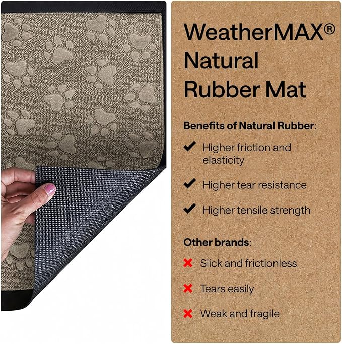GORILLA GRIP 100% Waterproof All-Season WeatherMAX Doormat, US Designed Natural