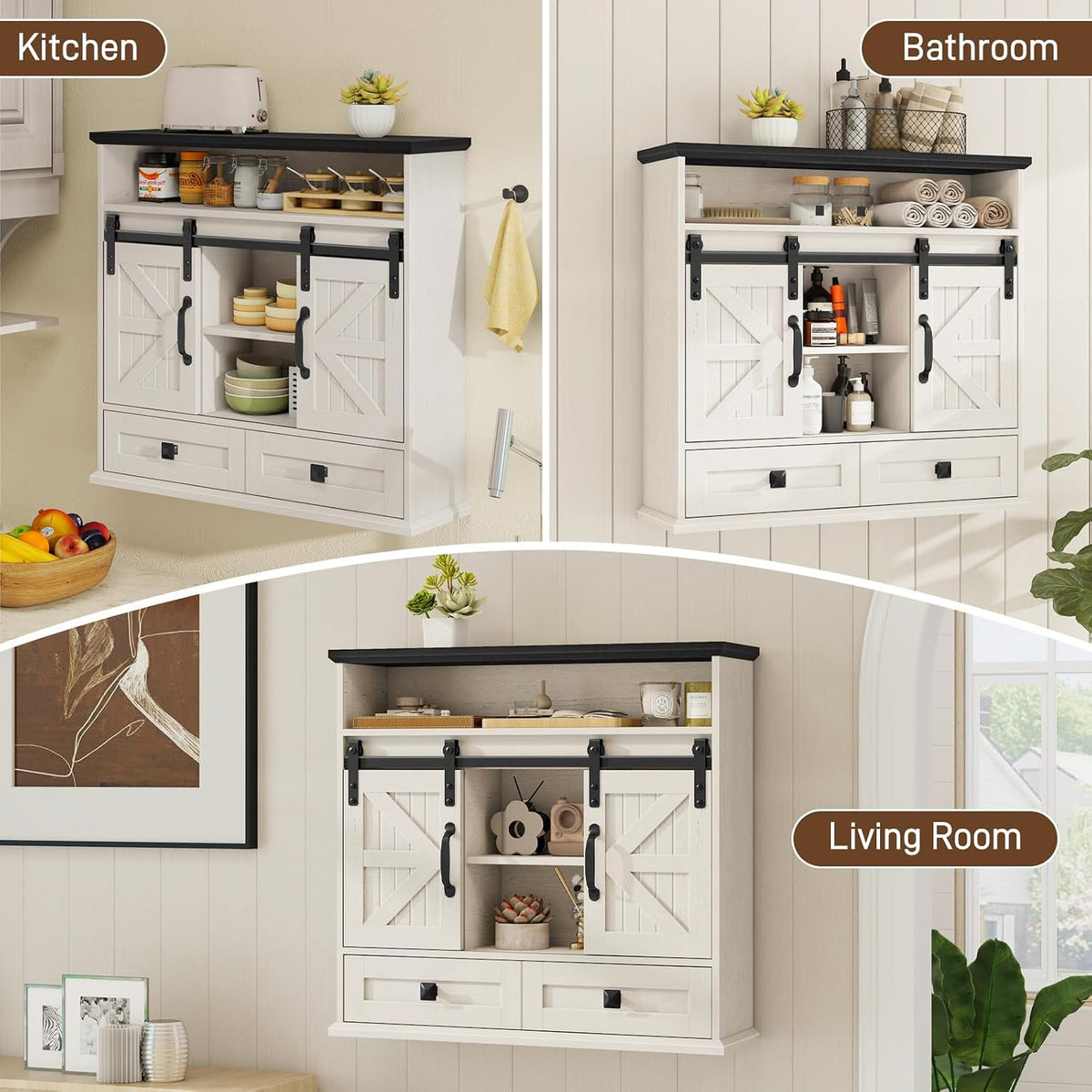 Vabches Bathroom Wall Cabinet, Farmhouse Medicine Cabinet with Sliding Door