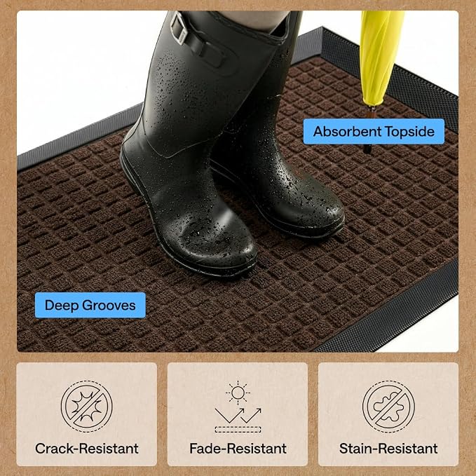 GORILLA GRIP 100% Waterproof All-Season WeatherMAX Doormat 35x23, US Designed