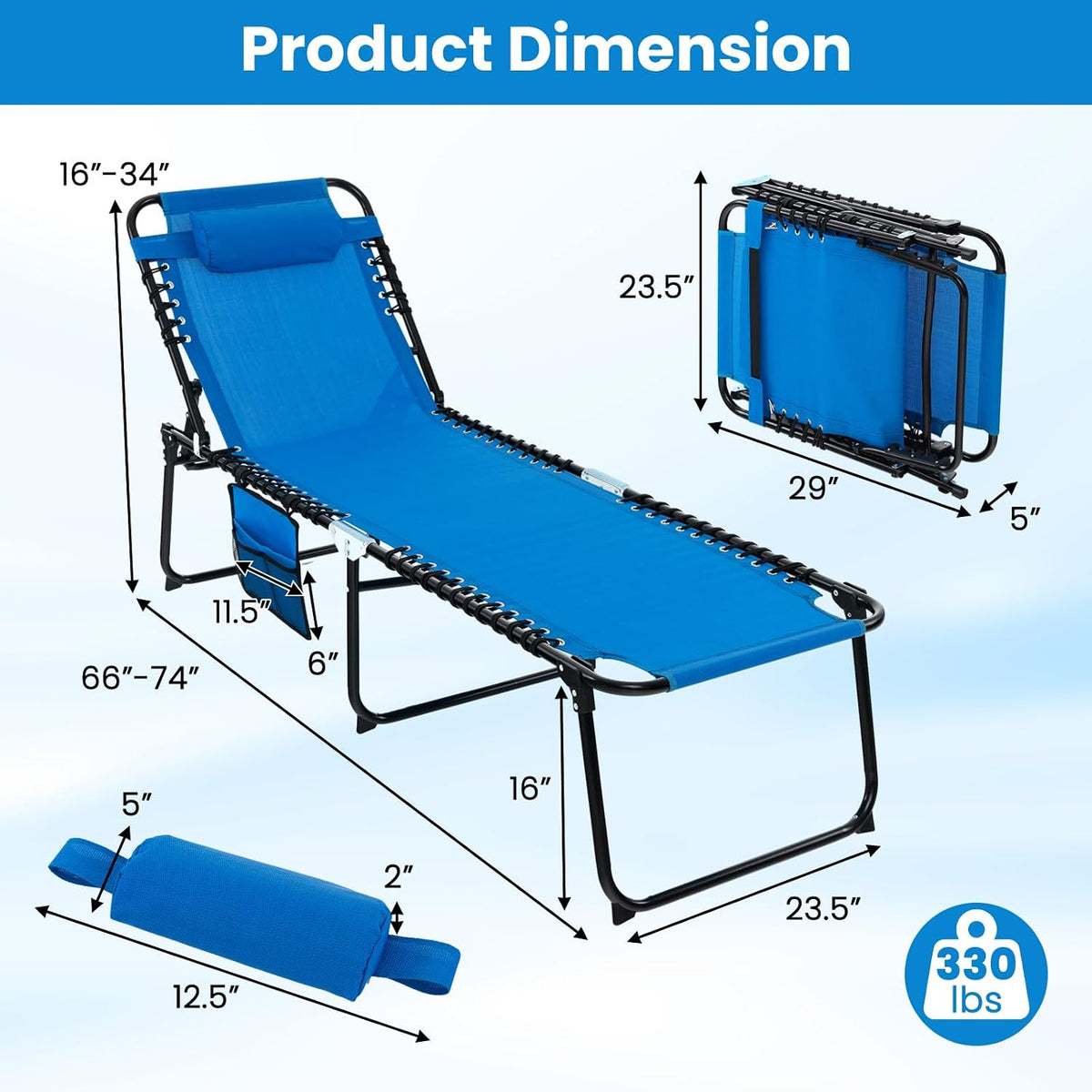 S AFSTAR Outdoor Lounge Chair, Folding Patio Chaise Lounge with 4-Positions Backrest, Side Pocket & 2-Position Footrest, Portable Sunbathing Beach Chair Outside for Beach Patio Deck (1, Navy)