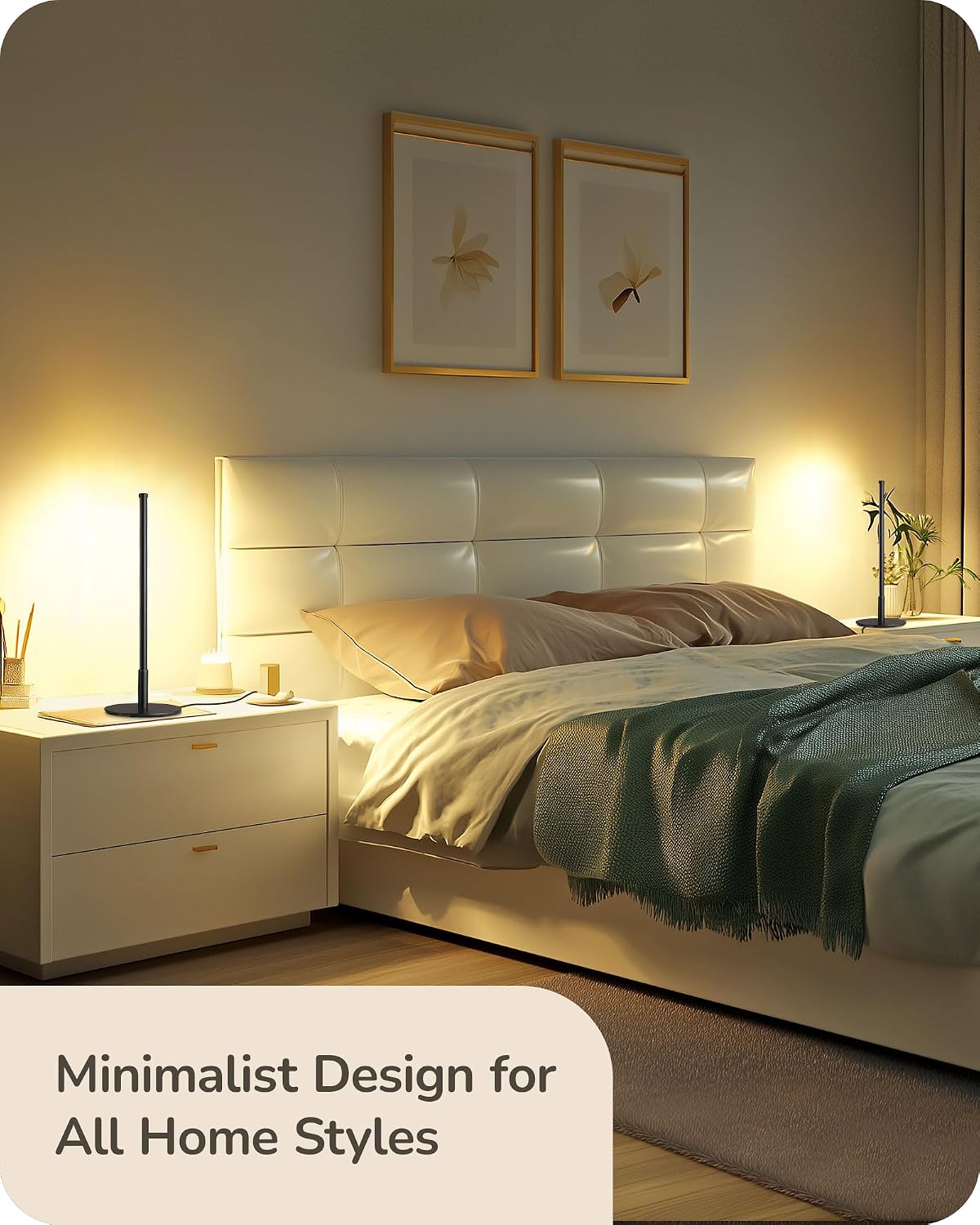 EDISHINE LED Table Lamp Set of 2, Modern Desk Lamps, Black Bedside Lamps