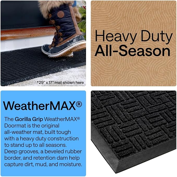 GORILLA GRIP 100% Waterproof All-Season WeatherMAX Doormat US Designed Natural