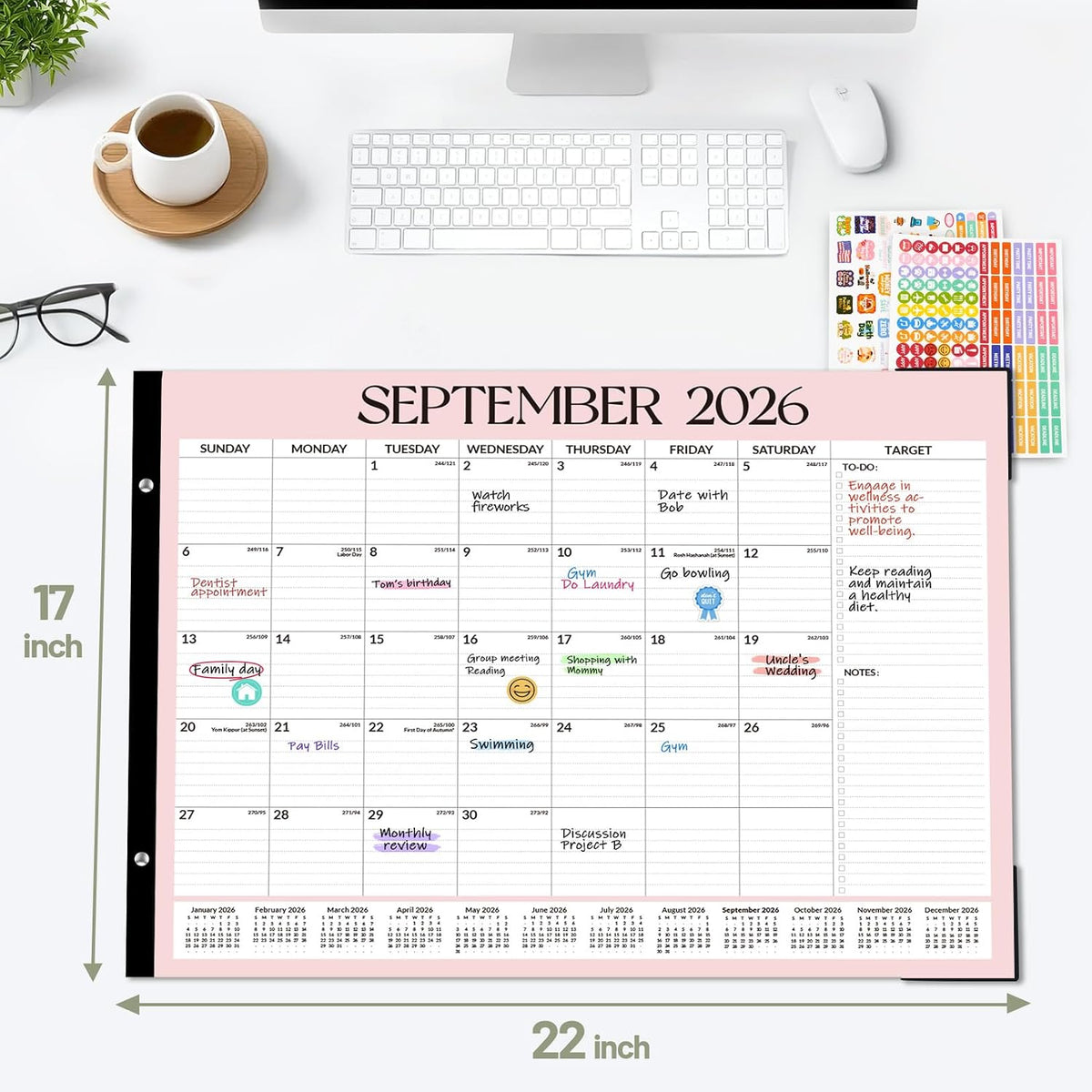 Forvencer 2027 Desk Calendar, Planner Sept 2026 - Jun 2028, 22 Month 22x17"