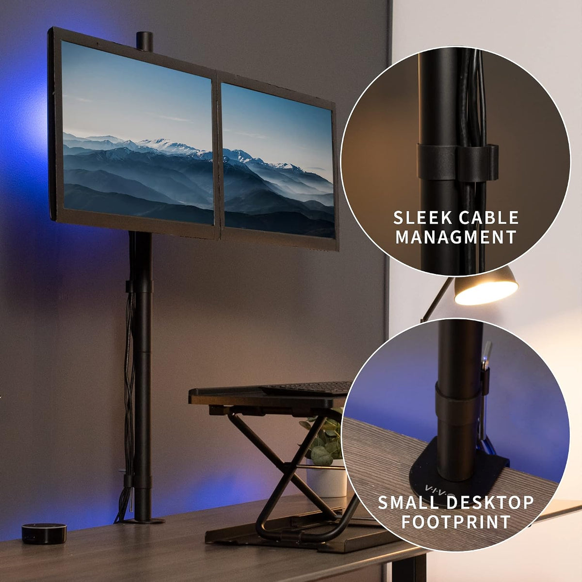 VIVO Dual Monitor Stand Up Desk Mount Extra Tall 39 inch Pole, Fully Adjustable Stand for up to 27 inch Screens, Black, STAND-V012