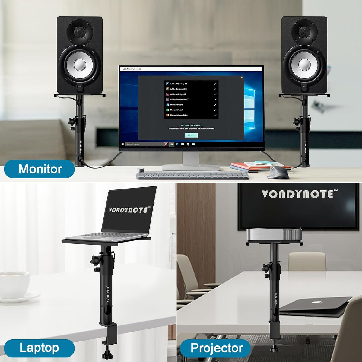 Vondynote Studio Monitor Stands Desk Clamp Speaker Stands with Cable Hole