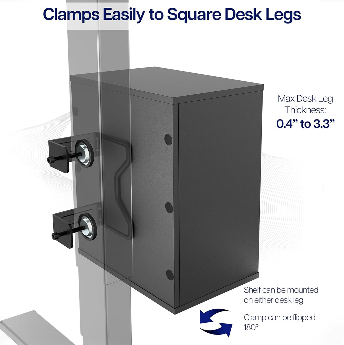 VIVO Black Clamp-on Desk Leg Shelving Unit, Storage Shelves, DESK-SHELF3CL