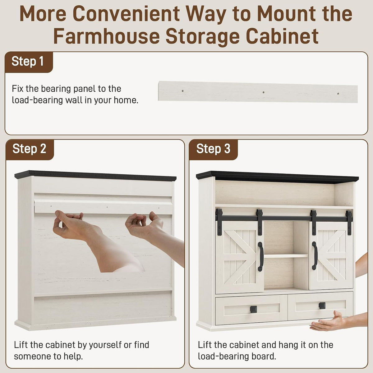 Vabches Bathroom Wall Cabinet, Farmhouse Medicine Cabinet with Sliding Door