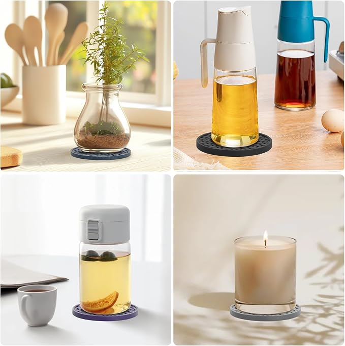 Brown Silicone Coaster with Holder Set of 6, 4 Inch Non-Slip Cup Mats | Round