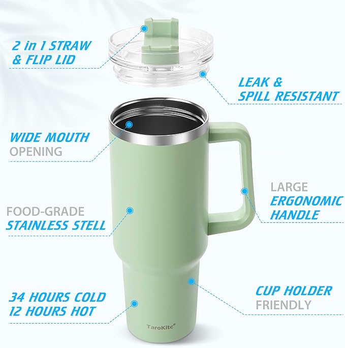 40 oz Tumbler with Handle | Stainless Steel Insulated Tumblers with Lids and