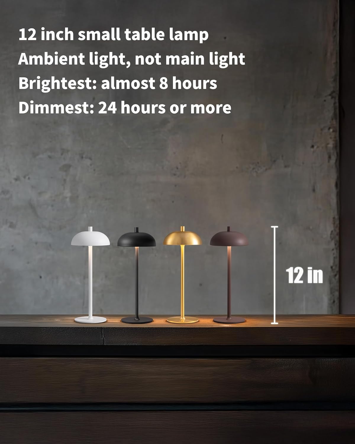 12" Cordless Table Lamps Set of 2, Brown Modern Portable Desk Lamp