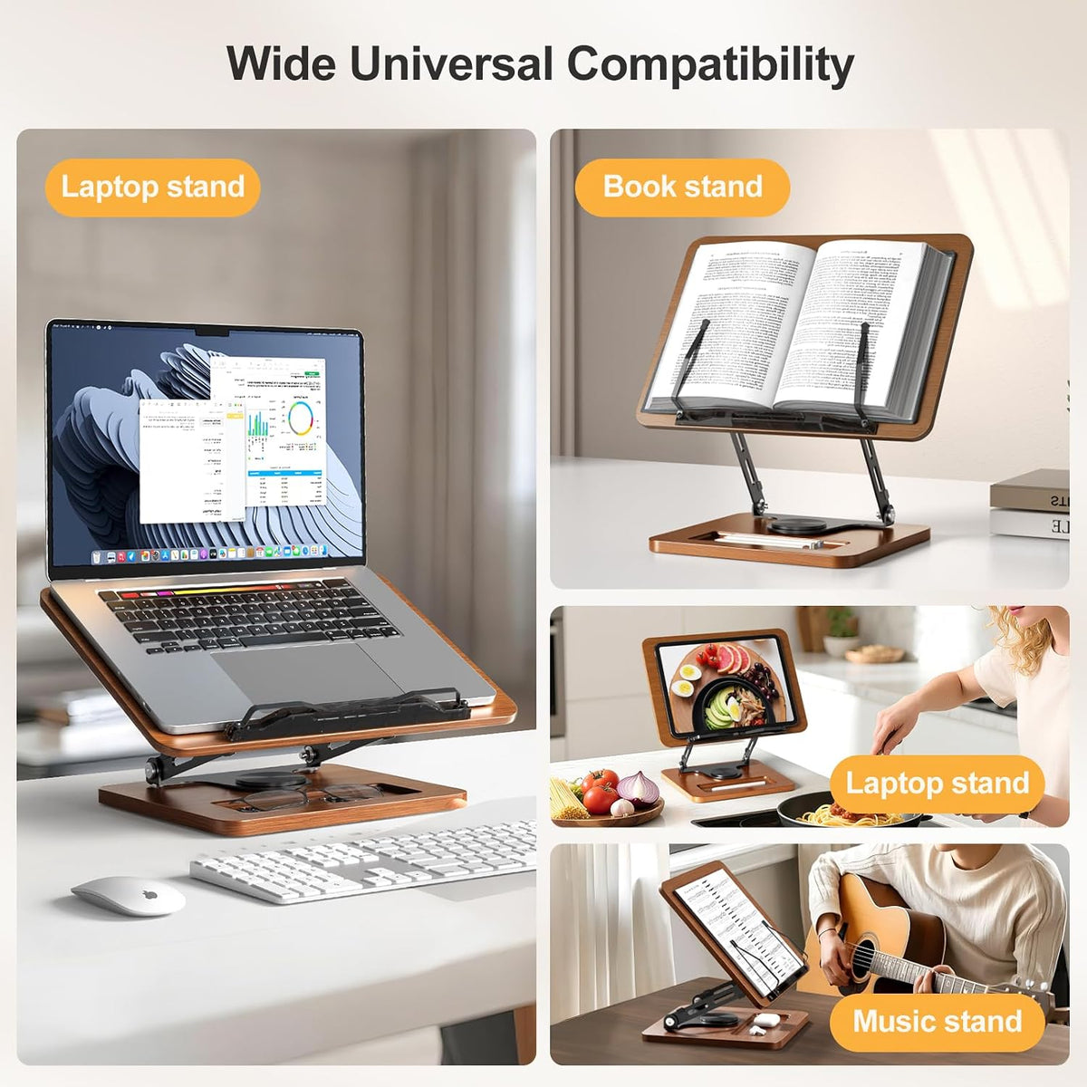 OPTIXCELL Book Stand for Reading, 360° Rotating Book Holder, Page Clips