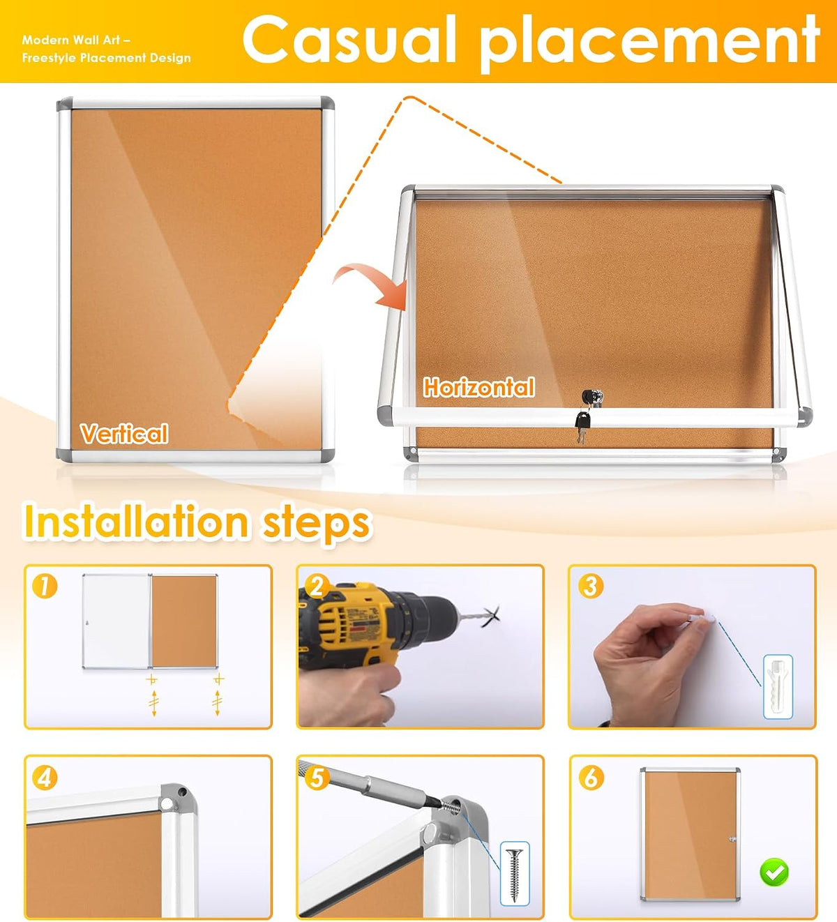 SWANCROWN 20x14 in Enclosed Bulletin Board, Lockable Cork Noticeboard 2xA4