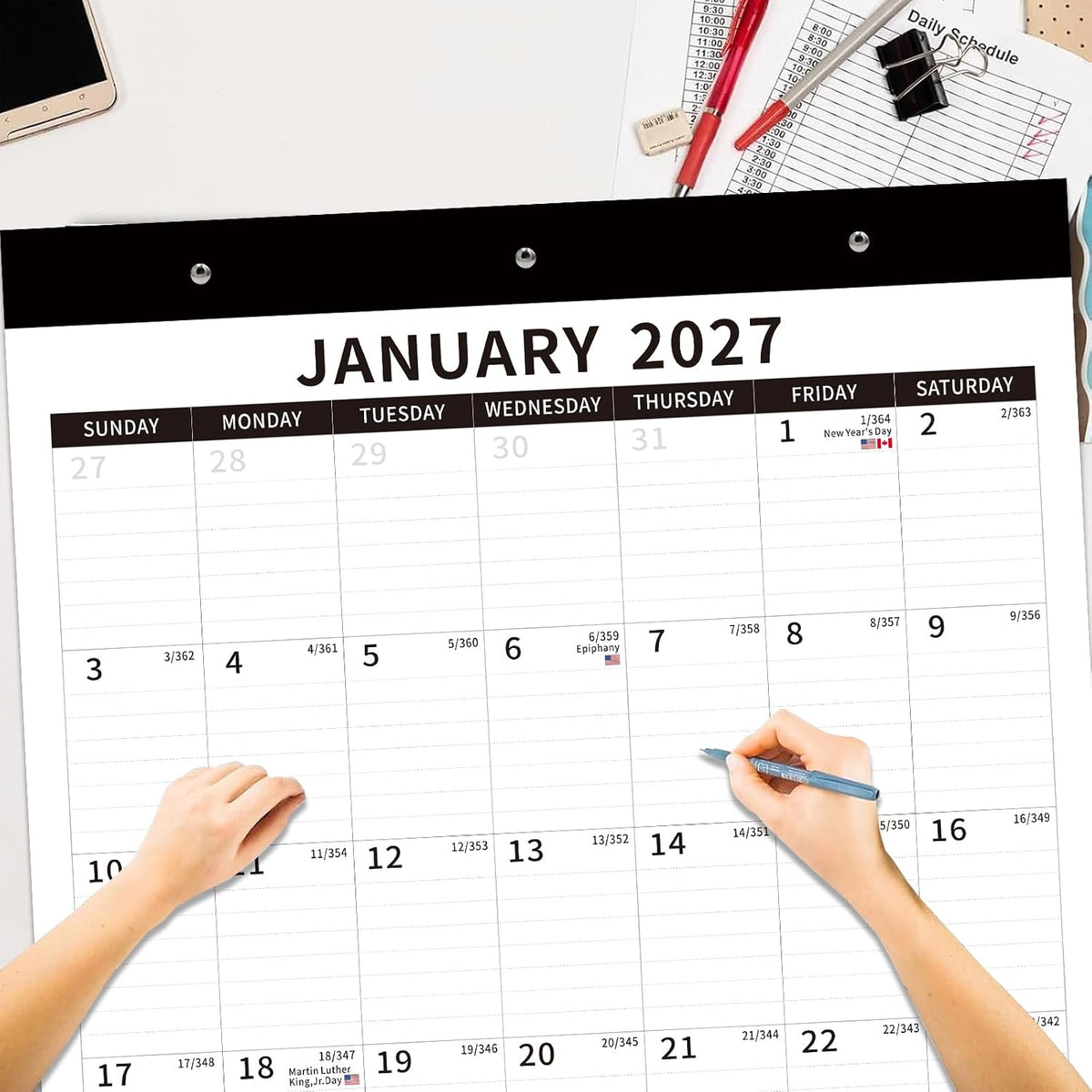 Desk Calendar 2026-2027 - Dayvorax Desk Calendar july 2026-2027 Dec, 34x23 Large Desk Calendar with Thick Paper, Plastic Cover, Large Calendar for Home & Office
