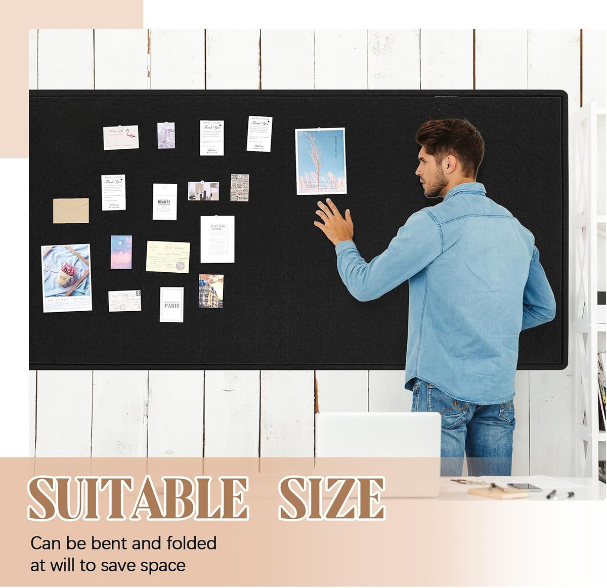 Extra Large Felt Bulletin Board, 96" X 48" Foldable Pin Board, Black