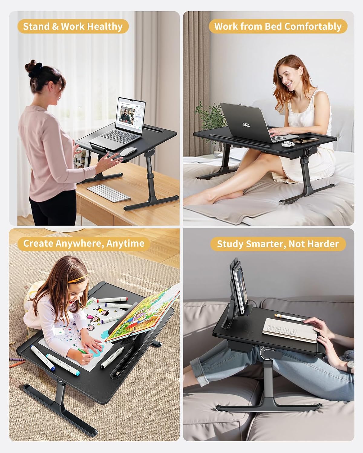 SAIJI Laptop Desk for Bed [XXL Extra Large] with Upgraded Book Stand