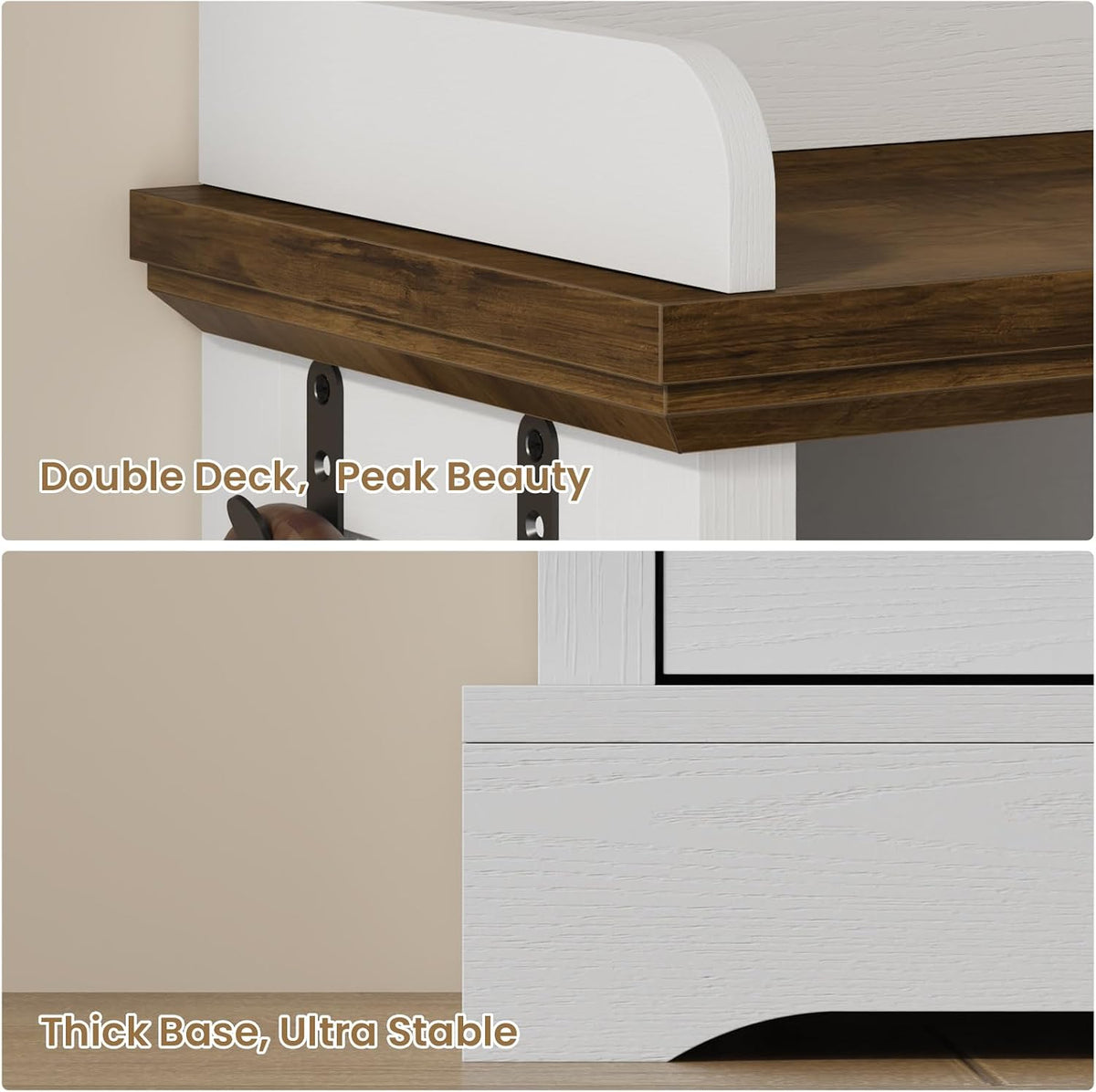 Farmhouse 31.5" Shoe Cabinet with 2 Flip Drawers & Open Storage, White