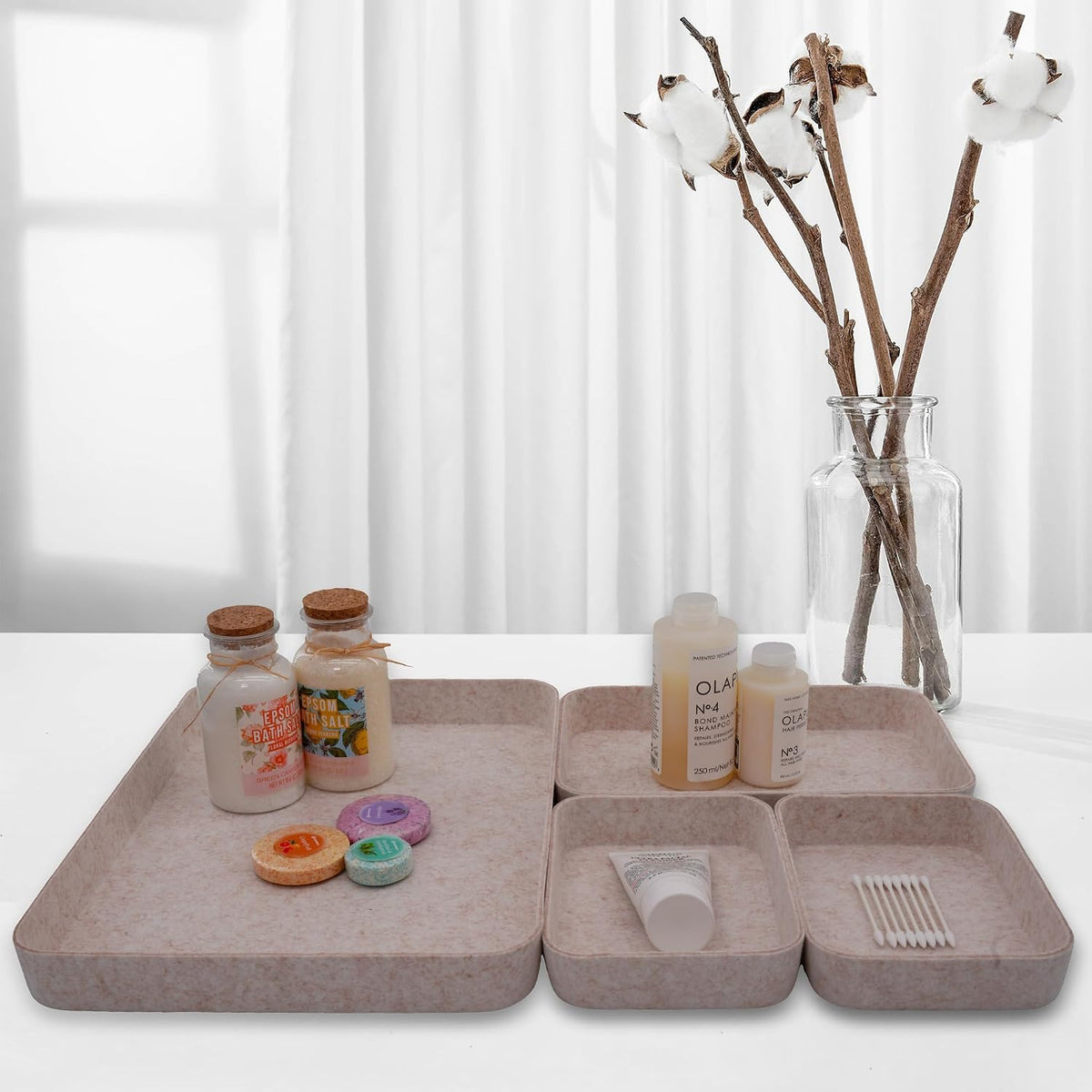 Welaxy Felt Desk Organizer Trays Fit 15" Laptop Drawer Bins 4-Pack Oatmeal